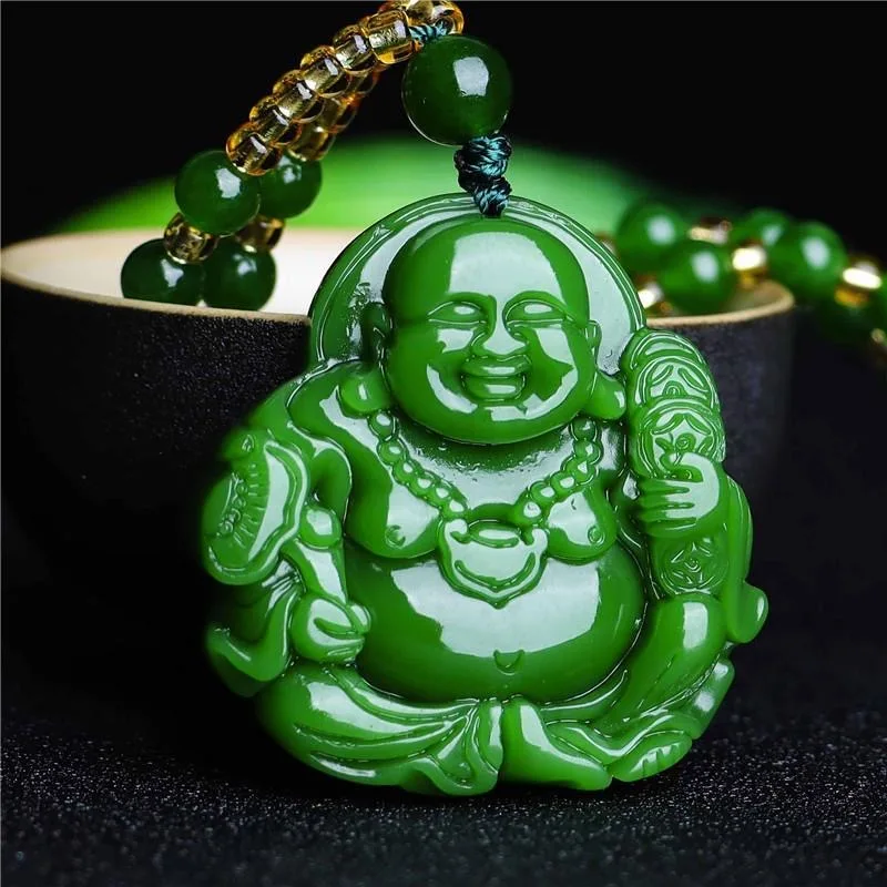 Women Accessories To Gift - Chinese Green Jade Maitreya Buddha Pendant