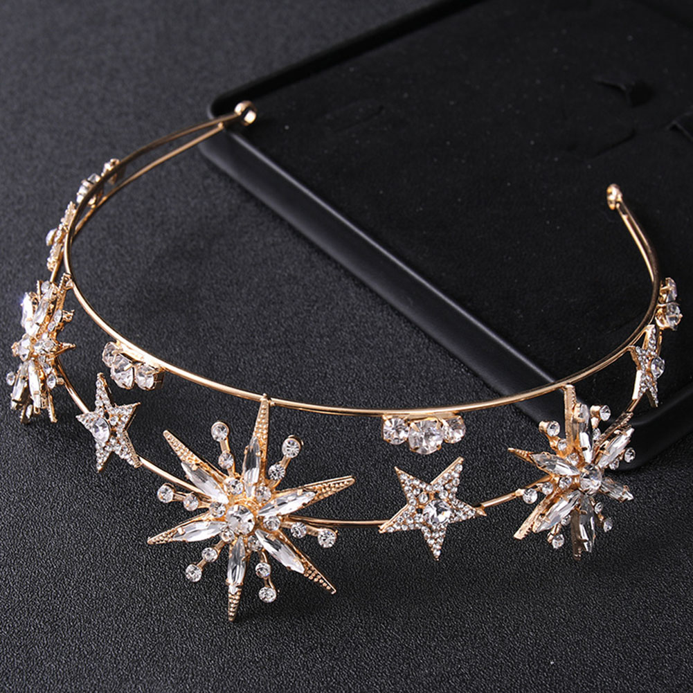 Women Accessories For Wedding - Star Shapedcrown Sparkling Rhinestone Double Layer