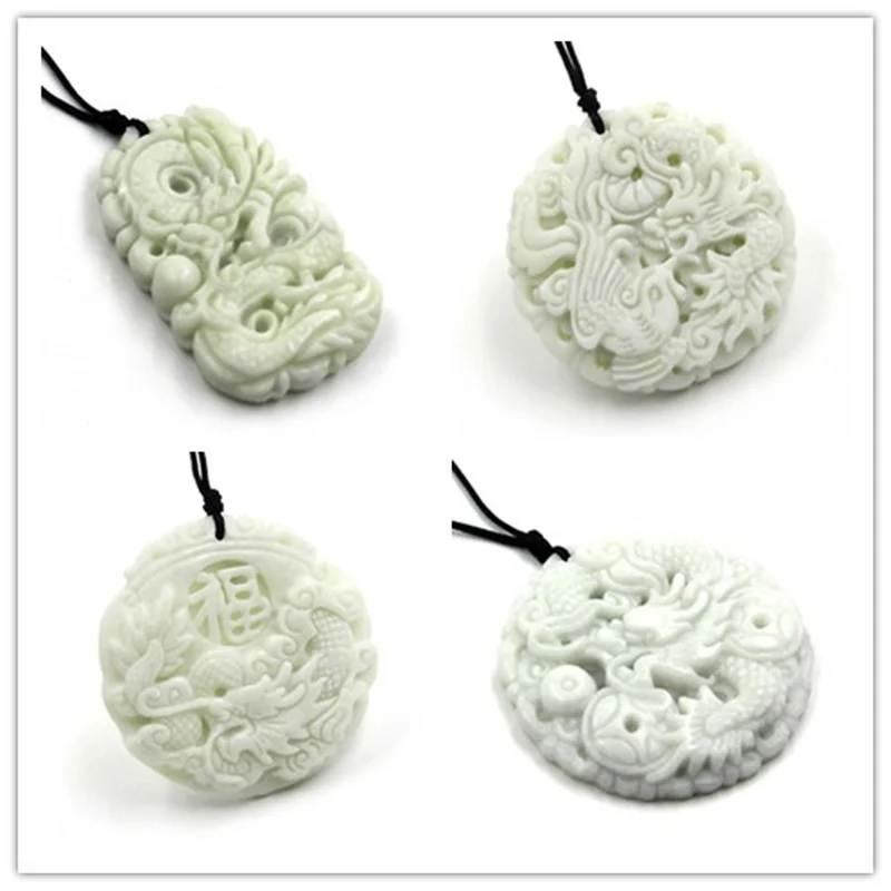 Women Accessories To Gift - Natural White jade Dragon Phoenix Pendant