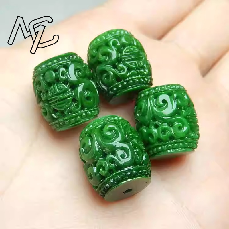 Women Accessories To Gift - 5pc Natural Green Jade Carving Beads